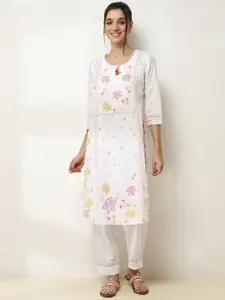 Rangriti Floral Printed Round Neck Straight Pure Cotton Kurta