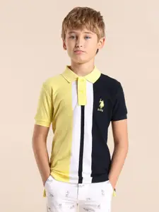 U.S. Polo Assn. Kids Boys Brand Logo Colourblocked Polo Collar Applique T-shirt