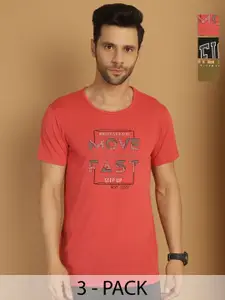 MACK JONNEY Men Pack Of 3 Typography Printed Round Neck Cotton T-shirts