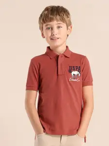 U.S. Polo Assn. Kids Boys Brand Logo Printed Polo Collar Applique T-shirt