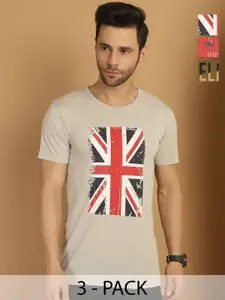 MACK JONNEY Men Pack Of 3 Typography Printed Round Neck Cotton T-shirts