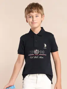 U.S. Polo Assn. Kids Boys Brand Logo Printed Polo Collar T-shirt