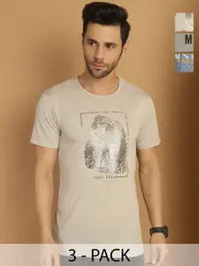 MACK JONNEY Men Pack Of 3 Typography Printed Round Neck Cotton T-shirts