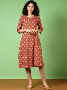 V-Mart Quirky Printed Thread Work Cotton A-Line Kurta