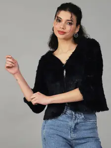 UnaOne Self Design V-Neck Open Front Shrug