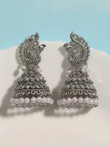 Anouk Silver-Plated Artificial Beaded Dome Shaped Drop Earrings