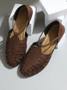 V-WALK Women Laser-Cut Indic Design Ankle-Strap Flat