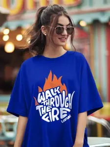 Leotude Women Typography Printed Round Neck Cotton Oversized T-shirt