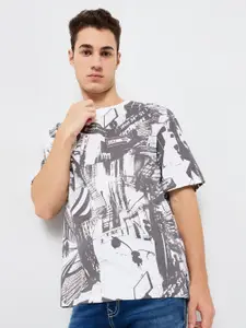 SPYKAR Men Abstract Printed Round Neck Cotton Relaxed Fit T-shirt