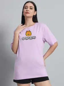 N1F FASHION Women Garfield Graphic Printed Round Neck Cotton Oversized T-shirt