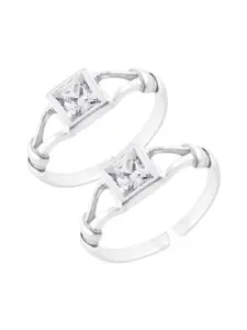 Parnika 92.5 Sterling  Set Of 2 Silver Cubic Zirconia Stones Studded Toe Rings