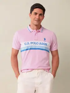U.S. Polo Assn. Men Typography Printed Polo Collar Cotton Slim Fit T-shirt