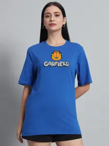 N1F FASHION Women Garfield Graphic Printed Round Neck Cotton Oversized T-shirt