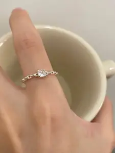 StyleCast Elegant Silver-Plated Silver-Toned Artificial Stone-Studded Finger Ring