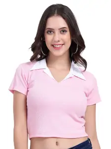 The Roadster Lifestyle Co. Women Rib Crop Top With Collar