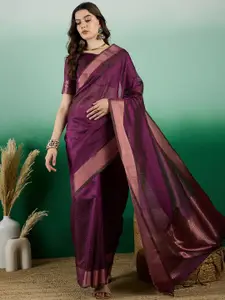 DEVATITHI Woven Design Zari Wine Khadi Organza Saree
