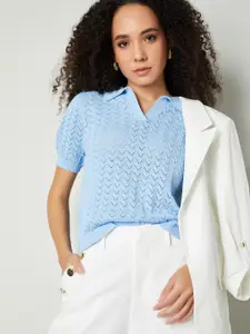 max Women Self Design Shirt Collar Pure Cotton sweater