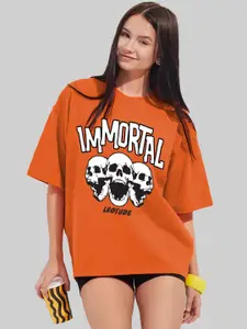 Leotude Women Typography Printed Round Neck Cotton Oversized T-shirt