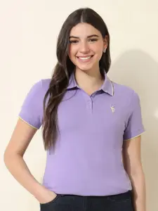 U.S. Polo Assn. Women Regular Fit Solid Polo Collar Cotton T-shirt