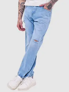 Snitch Men Loose Baggy Fit Mildly Distressed Light Fade Cotton Jeans