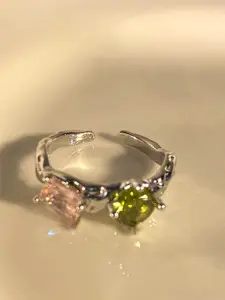 StyleCast Elegant Silver-Toned Artificial Stones Studded Circular Shaped Finger Ring