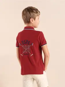 U.S. Polo Assn. Kids Boys Brand Logo Printed Polo Collar Applique T-shirt