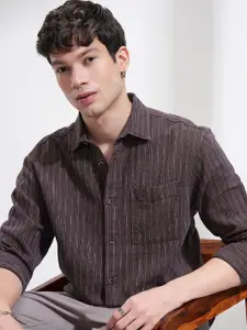 HIGHLANDER Men Relaxed Fit Spread Collar Textured Cotton Casual Shirt