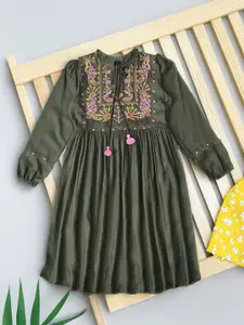 Bella Moda Girls Floral Embroidered Fit & Flare Cotton Dress