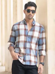 Powerlook Men Button-Down Collar Checked Cotton Casual Shirt