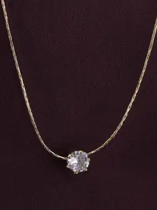 PALMONAS Gold-Plated Delicate Diamond Studded Dainty Solitaire Necklace and Ring