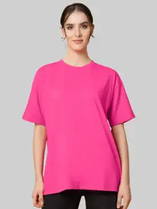 Leotude Women Solid Round Neck Cotton Relaxed Fit T-shirt