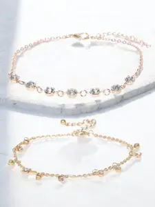 fabula Set of 2 Crystals Stone Studded Anklets