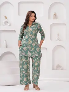 BAESD Floral Printed Shirt Collar Pure Cotton Top With Trouser