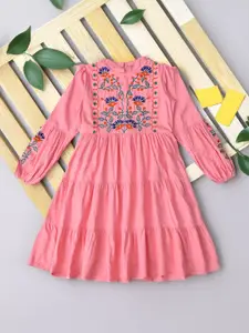 Bella Moda Girls Floral Embroidered Puff Sleeve Fit & Flare Dress