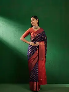 DEVATITHI Woven Design Zari Navy Blue Banarasi Silk Saree