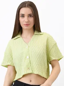SPYKAR Women Boxy Fit Spread Collar Textured Casual Shirt