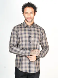 Allen Cooper Men Classic Slim Fit Spread Collar Checked Cotton Casual Shirt