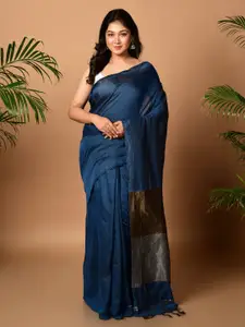 Laa Calcutta Solid Pure Silk Saree with Blouse Piece