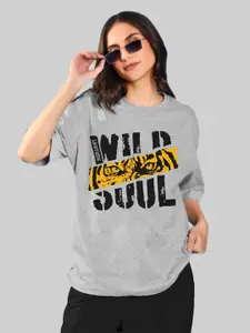 Leotude Women Typography Printed Round Neck Cotton Oversized T-shirt