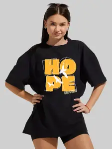 Leotude Women Typography Printed Round Neck Cotton Oversized T-shirt