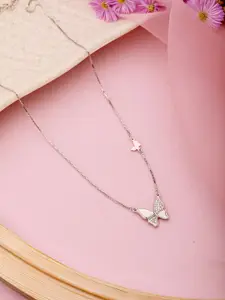 SARAF SILVERETZ 925 Sterling Silver Rose Gold-Plated CZ Studded Pendants With Chains