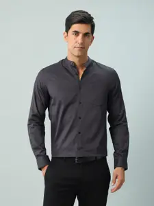 Arrow Men Band Collar Floral Printed Cotton Formal Shirt