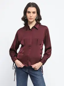 Madame Women Spread Collar Solid Casual Shirt