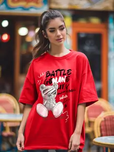 Leotude Women Graphic Printed Round Neck Cotton Oversized T-shirt