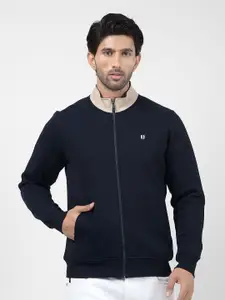 Numero Uno Men Colourblocked Front-Open High Neck Sweatshirt