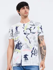 SPYKAR Men Abstract Printed Round Neck Cotton Slim Fit T-shirt