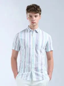 Flying Machine Men Slim Fit Spread Collar Vertical Striped Cotton Casual Shirt