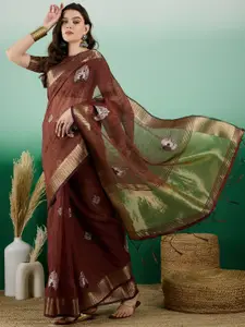 DEVATITHI Woven Design Zari Organza Saree