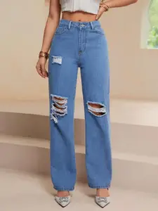Kotty Women Straight Fit High-Rise Highly Distressed Jeans