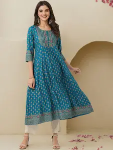 Ishin Floral Printed Round Neck A-Line Kurta